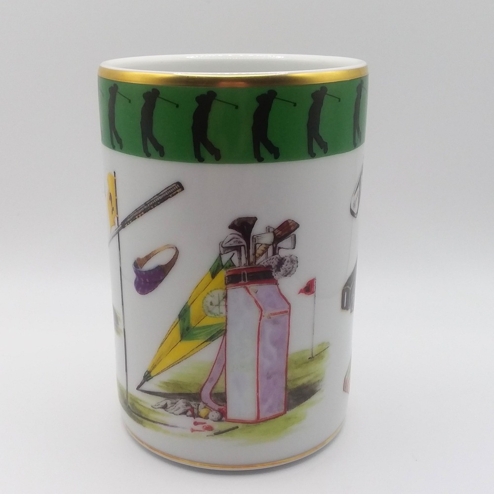 Vista Alegre  Pencil/Pen Holder/Cup Sport Golf Rim 4 3/8" Portugal Dad Gift Rare